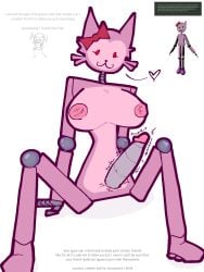 1futa animatronic animatronic_female battr breasts charlene_(five_nights_with_charlotte's) dot_eyes english_text feline five_nights_with_charlotte's futanari heart metal_dildo metal_parts pink_body reference_image request roblox roblox_game robot self_upload sitting tagme text vibrator