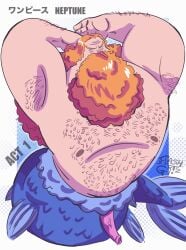 bara blue_eyes brown_nipples bushy_hair chubby chubby_male curly_hair fat_male fish fish_tail fishman flashgritz ginger ginger_hair ginger_male hairy hairy_armpits hairy_arms hairy_chest hairy_male hands_behind_head king long_nose long_penis male male_only mermaid_tail merman neptune_(one_piece) obese one_piece one_piece_fishman_island_arc page_1 penis penis_out pink_penis ruler solo solo_focus