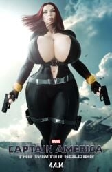 big_hips black_widow_(marvel) captain_america:_the_winter_soldier clothed drakepowers huge_breasts huge_butt marvel marvel_cinematic_universe marvel_comics poster voluptuous