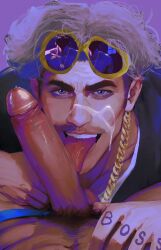 2boys absurd_res absurdres adult adult_male balls bandana bandana_over_mouth blue_eyes cum cum_on_face eyelashes face_closeup game_freak gay gold_chain gold_jewelry guzma_(pokemon) hand_on_stomach licking licking_penis long_penis male male/male male_focus male_on_male males_only messy_hair nintendo partially_clothed penis pokemon pokemon_sm pokemon_usm pubic_hair reflection shiny_skin tattoo tattoo_on_hand tattoos team_skull team_skull_grunt team_skull_grunt_(male) thick_eyebrows thick_penis tongue tongue_out window wowcherrim yaoi