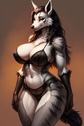 1girls ai_generated black_hair canid collar collared_tribe dog_girl female green_eyes hyena_girl mightyena original_character pokemon pokemon_(species) rip_(scorpianpp) scorpianpp self_upload solo_female stable_diffusion yellow_sclera