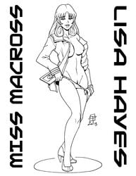 1girls 2013 breasts callmepo clothing female human large_breasts lisa_hayes long_hair macross medium_breasts misa_hayase monochrome nipples panties pubic_hair robotech solo standing super_dimension_fortress_macross uniform