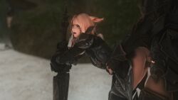 armor armored_female armored_male armored_sex bent_over blonde_hair clothed clothed_sex defeated defeated_heroine doggy_style final_fantasy final_fantasy_xiv forced forced_sex miqo'te penetration rape raped_by_enemy standing_doggy_style vaginal_penetration