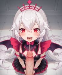 1boy 1girl ai_generated dewiantka female koicorp kurwibonk long_hair open_mouth peeing piss_drinking red_dress red_eyes smiling_at_viewer vampire_girl veiny_penis virtual_youtuber vtuber watersports white_hair