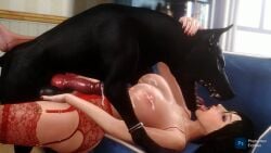 1boy 1girls 3d big_ass big_breasts big_penis bioshock bioshock_infinite canine cum_on_breasts elizabeth_comstock noname55 zoophilia