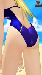 1girls 3d artist_logo artist_name artoria_pendragon ass ass_focus blue_one-piece_swimsuit fate/stay_night fate_(series) koikatsu latinkaixa one-piece_swimsuit swimsuit