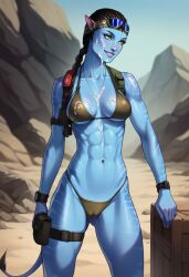 ai_generated avatar avatar:_the_way_of_water bikini blue_skin breasts cameltoe cum_on_breasts cum_on_face female istoleurmom1 pussy recom_walker recombinant yellow_eyes