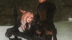 armor armored_female armored_male armored_sex bent_over blonde_hair clothed clothed_sex defeated defeated_heroine doggy_style final_fantasy final_fantasy_xiv forced forced_sex miqo'te penetration rape raped_by_enemy standing_doggy_style vaginal_penetration