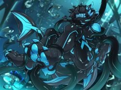 absurd_res anthro black_body blue_highlights hi_res highlights_(coloring) latex latex_transformation liquid_latex male solo tentacle transformation