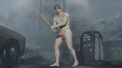 3d 3d_model afraid baseball_bat bloober_team casual elmamoru erect erection holding_weapon horror_(theme) human james_sunderland konami light-skinned_male light_skin male male_focus male_only naked naked_male nervous nervous_expression nude nude_male pale_skin public silent_hill silent_hill_2 silent_hill_2_remake weapon