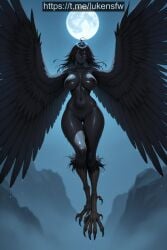 1boy 1girls ai_generated anal anal_sex aristocrat black_hair blowjob boobjob brown_eyes dark-skinned_female fellatio harpy harpy_girl horny huge_breasts huge_cock interracial inviting_to_sex large_penis licking licking_penis light-skinned_male light_skin nipples oral pussy tongue wings