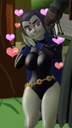 1girls 3d black_leotard dc_comics heart_eyes heart_shaped_pupils large_breasts latinkaixa leotard mind_control purple_hair raven_(dc) teen_titans wide_hips