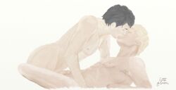 black_hair blonde_hair boyfriends gay kissing male nico_di_angelo realistic size_difference will_solace