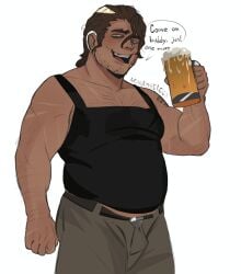 1boy alternate_version_at_source alternate_version_available arthurisheree beer boyfriend_to_death chubby chubby_belly chubby_male clothed dad_bod pinup strade you_kill_me_every_time