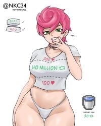 asking_for_it big_breasts breasts choker chuckling cutting_clothes jojo's_bizarre_adventure looking_at_viewer nutkingcall panties pink_hair shirt_cut_meme shirt_only smug teasing teasing_viewer thick_thighs tight_clothing trish_una twitter_strip_game_(meme) vento_aureo water_bucket white_shirt