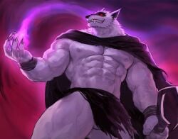 2025 abs anthro biceps biped black_cloak black_clothing black_nose black_sclera canid canine canis cloak clothing colored death_(puss_in_boots) dopq dreamworks male mammal muscular muscular_anthro muscular_male muscular_thighs pecs puss_in_boots_(franchise) red_eyes solo triceps wolf