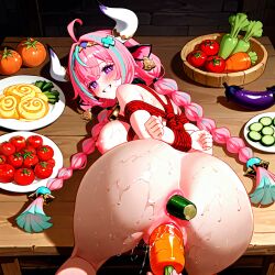 ai_generated anal bondage carrot cow_ears cow_girl food genshin_impact uncensored varesa_(genshin_impact)