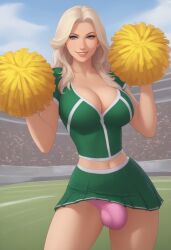 1futa 2d ai_generated aka6_(style) big_bulge blonde_hair blondshell blue_eyes bulge cheerleader cheerleader_uniform civitai cleavage expressiveh futanari holding_pom_poms large_breasts light-skinned_futanari light_skin lips long_hair looking_at_viewer midriff miniskirt navel panties pink_panties platinum_blonde_hair pleated_skirt pom_pom_(cheerleading) pony_diffusion_xl sleeveless smile solo stadium