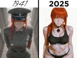 ai_assisted ai_generated blacked blacked_clothing breasts chainsaw_man crop_top female l-major makima_(chainsaw_man) medium_breasts nazi pale-skinned_female queen_of_spades red_hair red_hair redhead_female ringed_eyes swastika time_skip totenkopf underwear wide_hips world_war_2