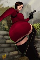 ada_wong ada_wong_(adriana) ass ass_peek big_ass clothed firearm fully_clothed gun kingdong98 resident_evil resident_evil_4 resident_evil_4_remake tagme