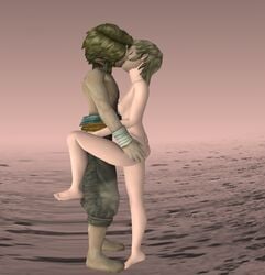 1boy 1girls ass ass_grab blonde_hair breasts closed_eyes female ilia ilora24 kissing leg_up link link_(twilight_princess) male nude pointy_ears short_hair standing straight the_legend_of_zelda topless twilight_princess