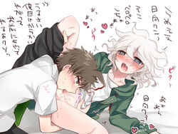 2boys bottomless clothing danganronpa gay hinata_hajime hoshihuri licking male nagito_komaeda necktie straight_hair super_danganronpa_2 tagme yaoi