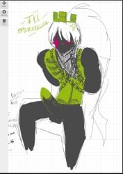 1x1x1x1 624alf angry arms_behind_back chains crown dominus forsaken_(roblox) green_body green_skin hard_on headwear long_hair penis_out ponytail red_eyes roblox sitting skeleton text white_hair