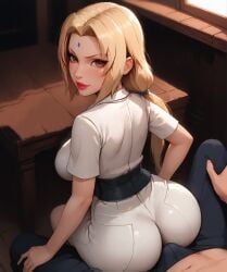 1boy ai_generated ass bdmaestro female looking_back on_lap tsunade