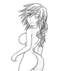 ass breasts eclair_farron female female_only final_fantasy final_fantasy_xiii from_behind human large_breasts monochrome nude sideboob sketch solo technician67