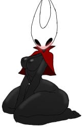 1girl big_breasts black_body blush blush_lines blushing blushing_female breasts bug bug_girl hollow_knight hollow_knight:_silksong hollow_knight_(franchise) hornet_(hollow_knight) horns large_breasts pussy solo solo_female spider spider_girl team_cherry