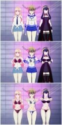 3d alexis_rhodes black_bra black_panties bra crossover female_only kitagawa_marin latinkaixa mind_control multiple_girls panties purple_bra purple_panties sequence sono_bisque_doll_wa_koi_wo_suru spy_x_family underwear undressing yor_briar yu-gi-oh! yu-gi-oh!_gx