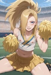 ai_generated blonde_hair blue_eyes cheerleader deidara femboy goth naruto naruto_(series) pale_skin skirt solo_focus