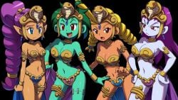 big_breasts green_skin lewd official_art purple_hair purple_skin revealing risky_boots rottytops shantae shantae_(character) shantae_and_the_pirate's_curse sky_(shantae)