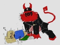 2025 2_horns after_sex ambiguous_gender black_body blocky_body blush blush_lines bodily_fluids bottomwear bottomwear_down claws clothed clothing colored cum cum_on_body demon digital_media_(artwork) duo forsaken_(roblox) genital_fluids genitals guest_666 guest_666_(forsaken) hat headgear headwear hi_res hooves horn humanoid korean_text larger_male love_bug_(artist) male male/ambiguous mammal monster nonbinary_(lore) noob_(forsaken) noob_(roblox) pants pants_down partially_clothed penis questionable_consent red_penis roblox roblox_game robloxian shaking simple_background size_difference smaller_ambiguous tail tears text trembling unguligrade