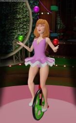 1girls 3d daphne_blake hypnosis latinkaixa leotard mind_control pink_leotard red_hair scooby-doo unicycle web_address