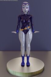 1girls 3d black_leotard dc_comics dollification latinkaixa leotard purple_hair raven_(dc) teen_titans