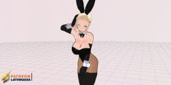 1girls 3d android_18 artist_logo artist_name black_leotard blonde_hair bunny_ears bunnysuit dragon_ball dragon_ball_z latinkaixa leotard