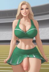 1futa 2d ai_generated aka6_(style) balls big_penis blonde_hair blonde_hair_blue_eyes blondshell blue_eyes cheerleader cheerleader_uniform civitai cleavage collarbone crop_top expressiveh flaccid_penis futa_only futanari grin large_breasts large_testicles light-skinned_futanari light_skin lips long_hair looking_at_viewer midriff navel no_panties penis platinum_blonde_hair pleated_skirt pony_diffusion_xl smile solo testicles thighs