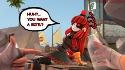 3d big_penis futa_only futanari mimi_sentry part_1 penis robot robot_girl scout_(team_fortress_2) speech_bubble team_fortress_2 text valve white_body