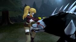 1futa 1monster 3d animated beowolf_(rwby) bestiality blonde_hair fartoohorny futanari grimm_(rwby) huge_balls huge_cock large_breasts monster monsterfucker no_sound rwby size_difference small_dom_big_sub source_filmmaker tagme video yang_xiao_long yellow_hair