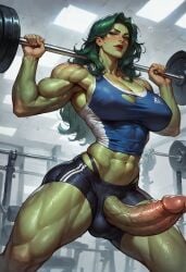 1futa ai_generated balls breasts dickgirl futa_only futadiffusion futanari gym marvel nsfw penis perfect_body ready_to_fuck she-hulk solo workout