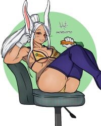 andrevotto ass bikini boku_no_hero_academia bunny_ears bunny_girl clothed mirko miruko muscle_girl muscle_worship muscles muscular muscular_female my_hero_academia rumi_usagiyama stockings tan-skinned_female tan_body white_hair