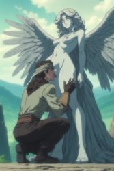 1guy ai_generated angel angel_wings cunnilingus licking_pussy