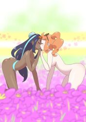 2girls breasts dark-skinned_female dark_skin female female_only human human_only kissing microsd_(artist) multiple_girls nessa_(pokemon) nintendo nude nude_female pokemon pokemon_ss sonia_(pokemon) yuri