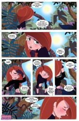 1girls black_shirt comic disney female human jungle kaa kim_possible kimberly_ann_possible lost midriff red_hair sweat sweatdrop sweating sweating_profusely sweaty_belly sweaty_body sweaty_face teasecomix the_jungle_book wiping_sweat