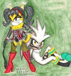 anthro bound breasts cat clothes color dominatrix feline female femdom fur furry hedgehog honey_the_cat interspecies male nipples silver_the_hedgehog sitting sonic_(series) standing tagme xratedvision