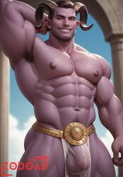 1boy 2024 ai_generated armpit_hair armpits balls bara bulge bulge_through_clothing gay loincloth looking_at_viewer male male_nipples male_only male_pubic_hair muscular muscular_male nipples nude penis penis_outline pubic_hair skimpy translucent yaoi zodoai