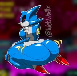 1boy 1male anthro ass_jiggle big_ass big_butt big_thighs bubble_ass bubble_butt doughy_ass femboy furry hedgehog huge_ass huge_butt huge_thighs looking_at_viewer looking_back machine male_only metal metal_sonic robot sega sitting solo sonic_(series) sonic_the_hedgehog_(series) thick_ass thick_thighs vibrating wetwaffls wobbling_ass