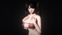 3d asian asian_female bikini black_hair busty cleavage cute cute_face female female_only huge_breasts ling_xiaoyu looking_at_viewer revealing_swimsuit tekken twintails underboob unknown_artist