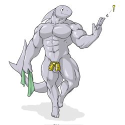 2_penises 5_fingers abs anthro balls biceps biped chastity_cage chastity_device diphallia diphallism dorsal_fin fin fingers fish genitals gills grey_body hi_res horizontal_diphallism key male marine multi_genitalia multi_penis muscular muscular_anthro muscular_male pecs penis quads shark solo tail tail_fin witherrose1